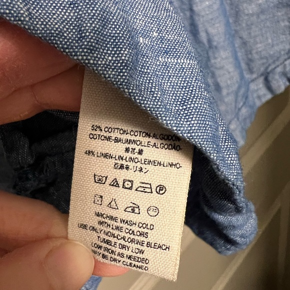 𝅺Free People Off Shoulder Denim Chambray Blouse Tie Sleeves - Picture 6 of 6